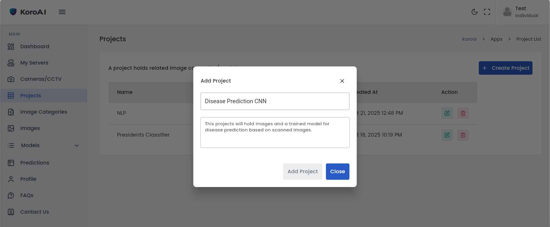 Add Project screenshot