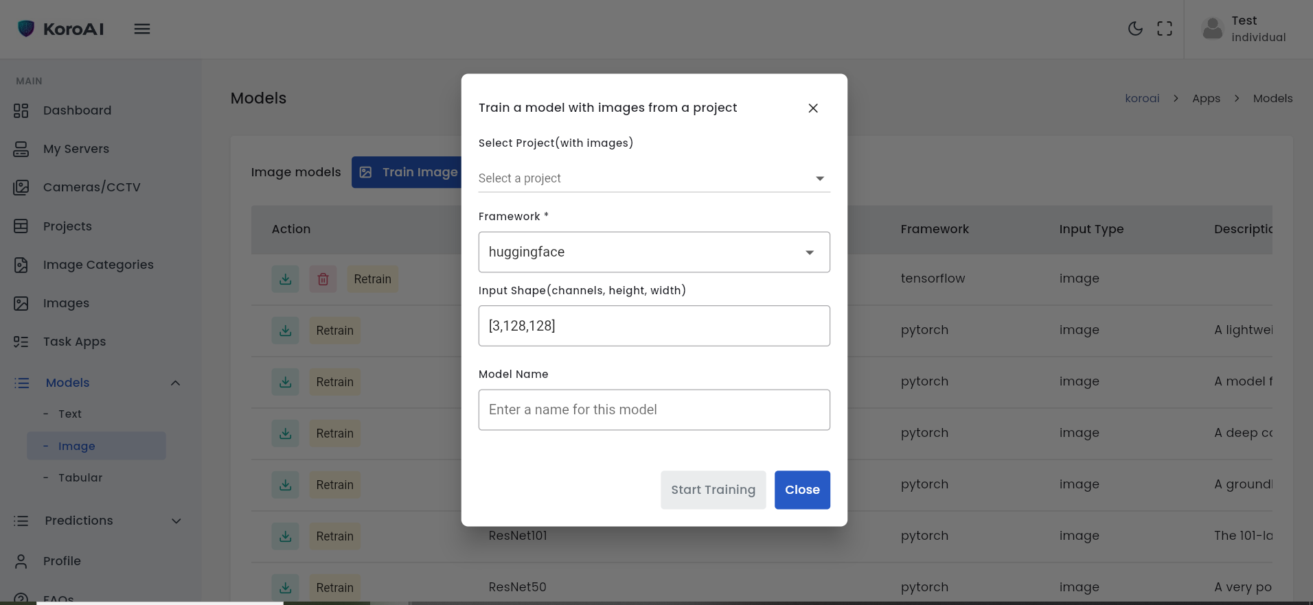 Train Image Model screenshot